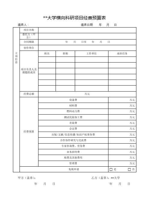 浙江师范大学横向科研项目经费预算表【模板】