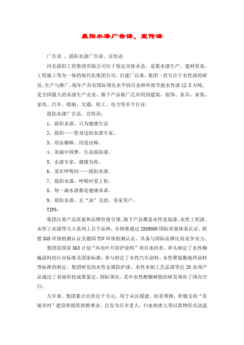 晨阳水漆广告语、宣传语