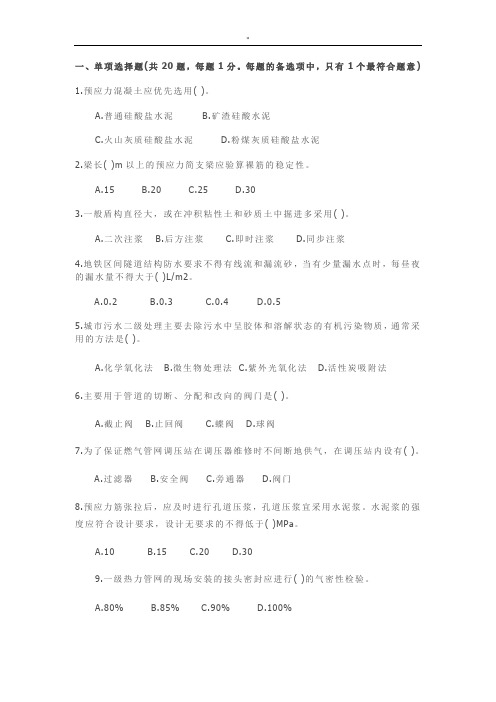市政工程项目方案中级职称-考试习题