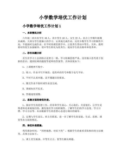 小学数学培优工作计划