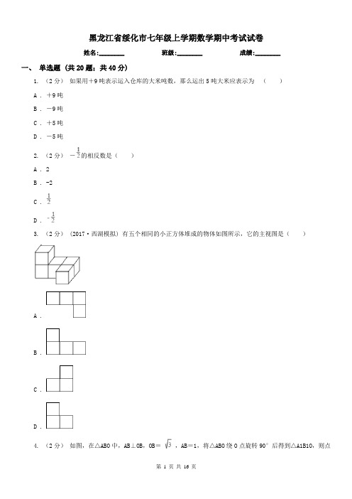 黑龙江省绥化市七年级上学期数学期中考试试卷