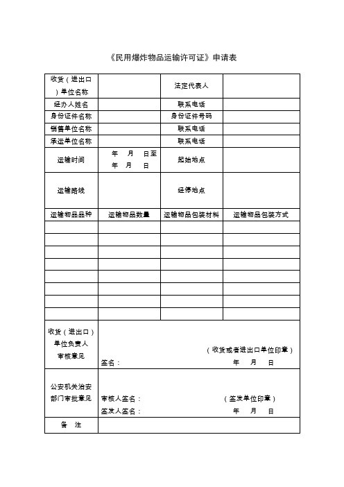 《民用爆炸物品运输许可证》申请表