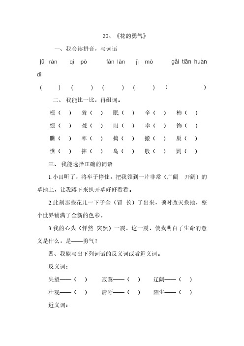 人教版四年级语文下册20、花的勇气(练习题)、部编一上语文拼音口试练习