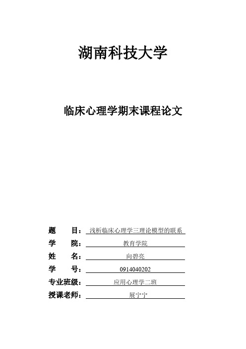 临床心理学课程论文 三理论浅析