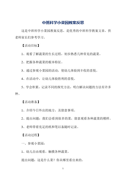 中班科学小菜园教案反思