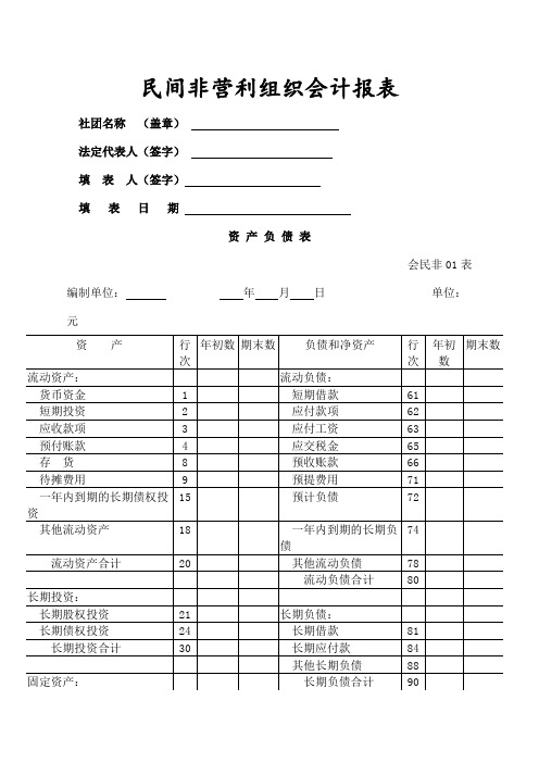 民间非营利组织会计报表