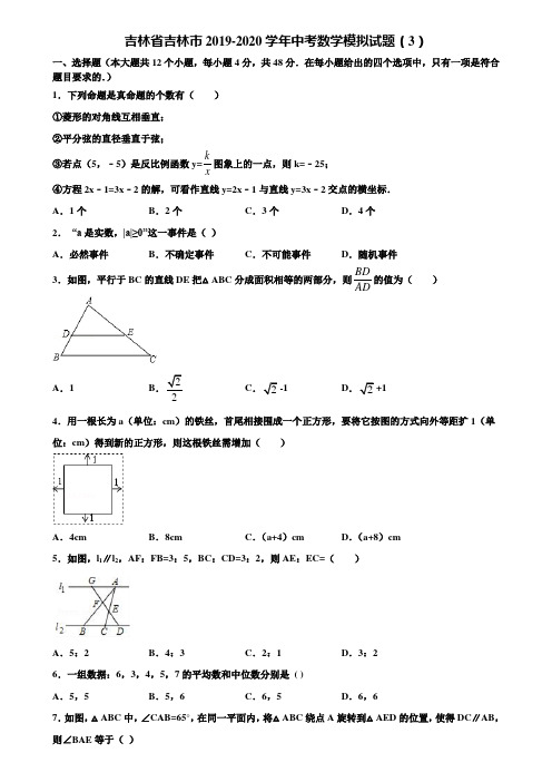 吉林省吉林市2019-2020学年中考数学模拟试题(3)含解析