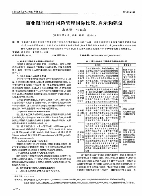 商业银行操作风险管理国际比较、启示和建议