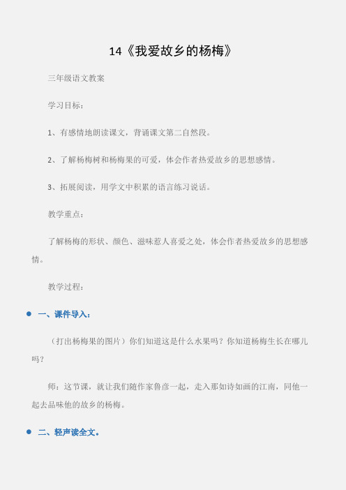 (三年级语文教案)14《我爱故乡的杨梅》