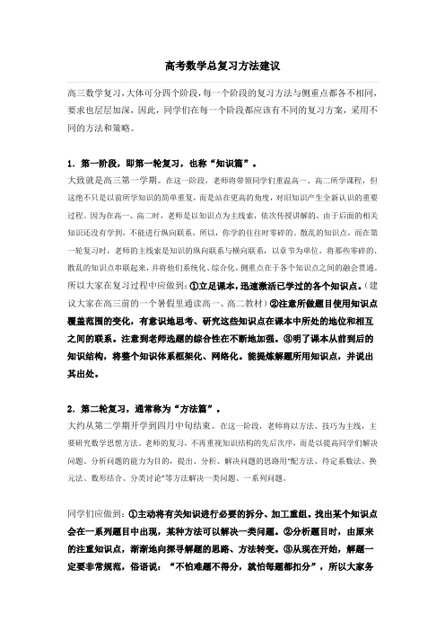 2020年高考数学总复习知识点考点重点攻略