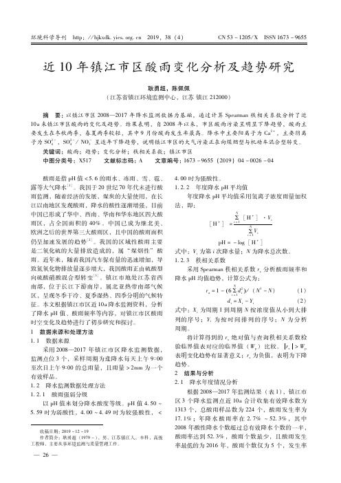 近10年镇江市区酸雨变化分析及趋势研究