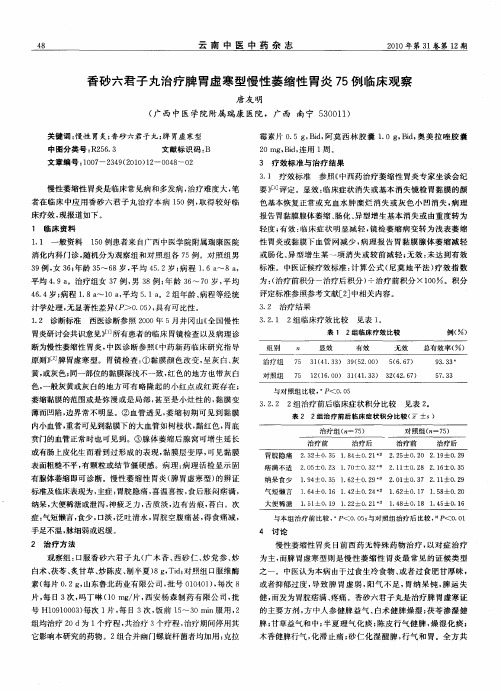 香砂六君子丸治疗脾胃虚寒型慢性萎缩性胃炎75例临床观察