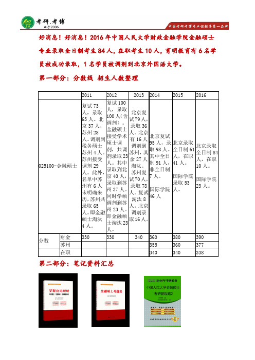 2016年中国人民大学金融硕士考研 历年分数线 招生人数 笔记资料辅导班