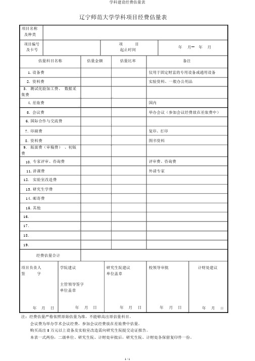 学科建设经费预算表