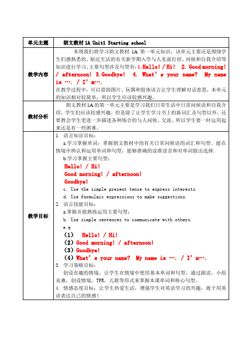 朗文教材1A Unit1 Starting school