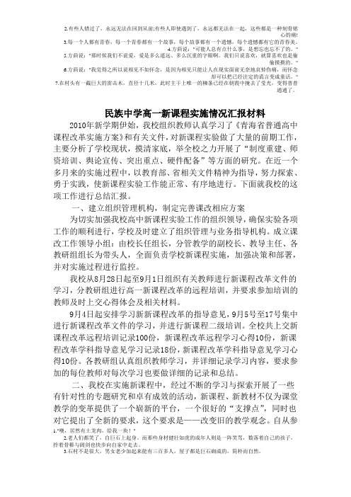 民族中学高一新课程实施情况汇报材料