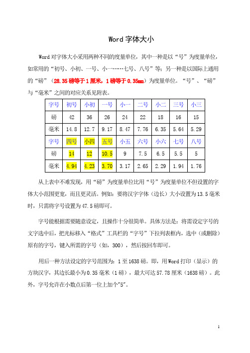 Word对字体大小的号与磅的换算(+照片大小换算)