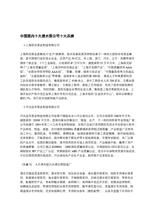 中国国内十大潜水泵公司十大品牌