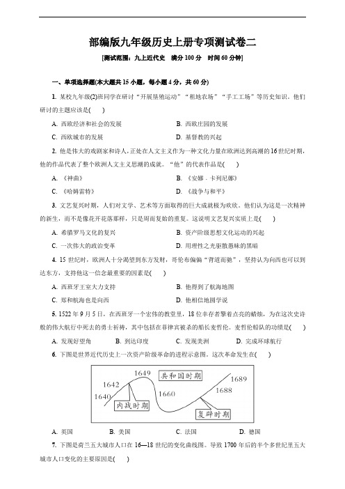 统编部编版九年级上册历史专项测试卷二(范围：世界近代史含答案)