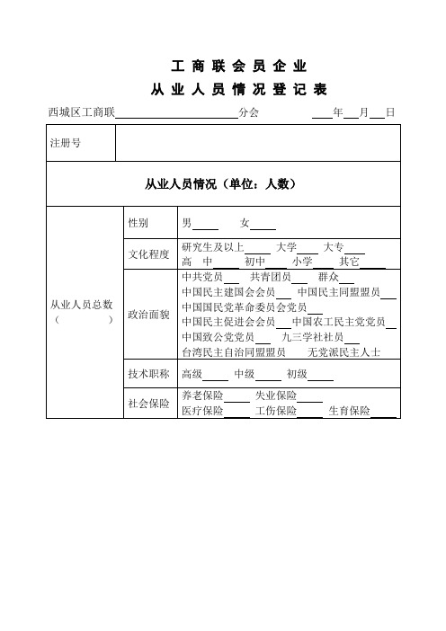 工商联会员企业从业人员情况登记表【模板】