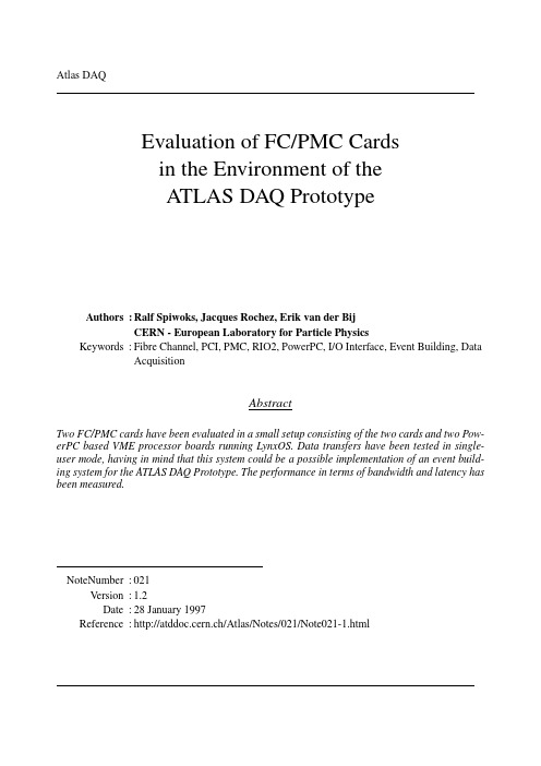 Atlas DAQ Evaluation of FCPMC Cards in the Environment of the ATLAS DAQ Prototype