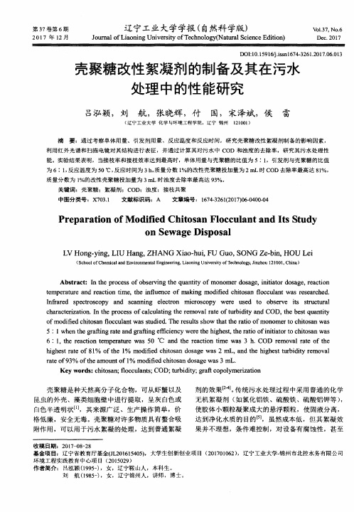 壳聚糖改性絮凝剂的制备及其在污水处理中的性能研究