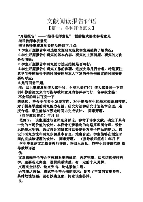 阅读作文之文献阅读报告评语