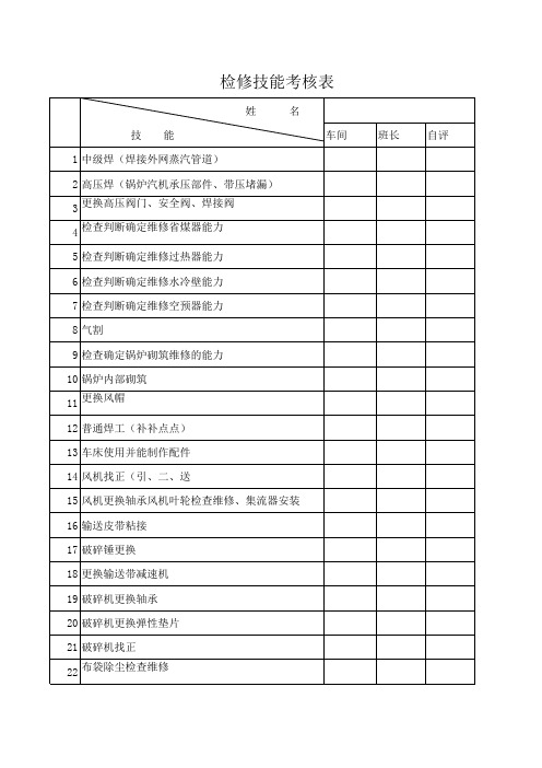锅炉技能考核表