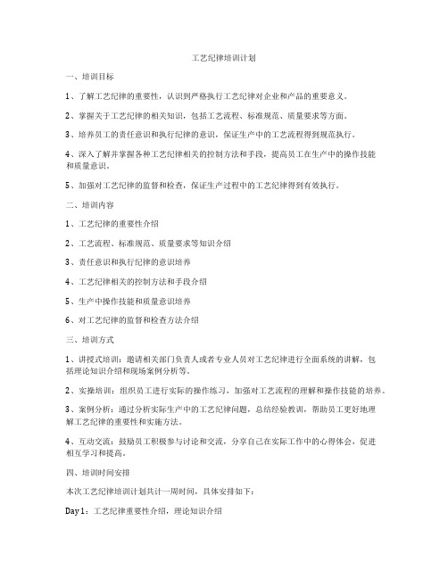 工艺纪律培训计划