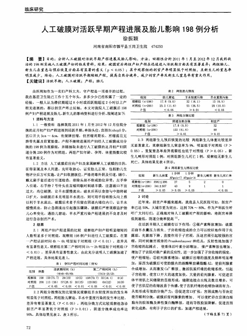 人工破膜对活跃早期产程进展及胎儿影响198例分析
