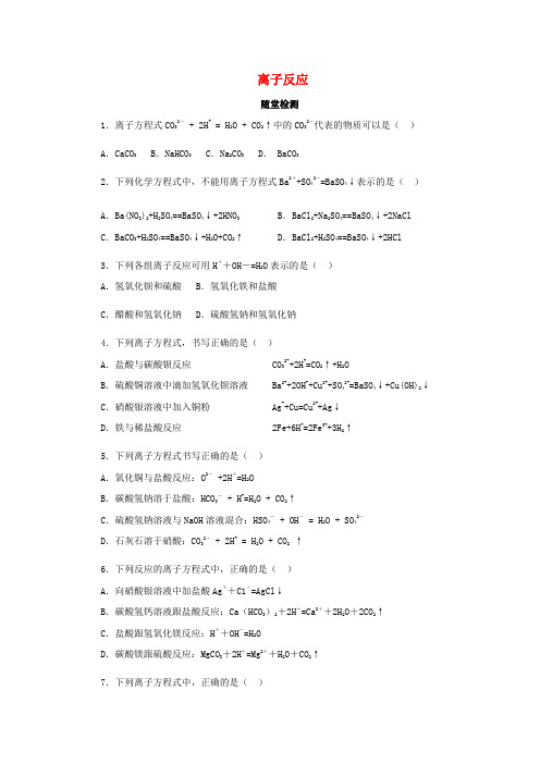 高中化学 第二章 化学物质及其变化 2.2.2 离子反应随堂检测 新人教版必修1