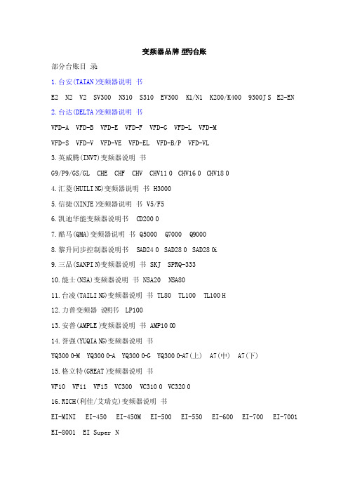 变频器品牌型号台账