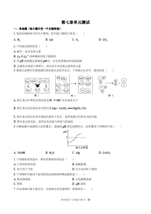 鲁教版化学九年级下册：第七单元测试(含答案)
