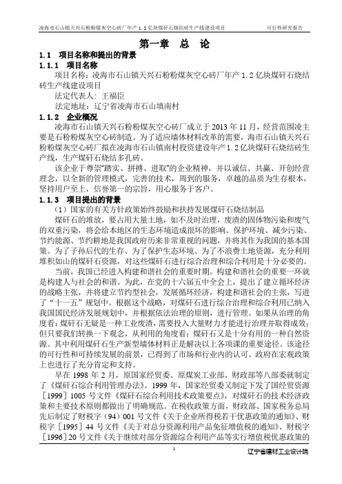 12000万块标砖煤矸石烧结砖可研正文