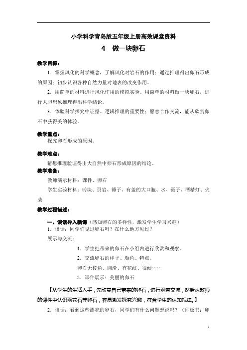 小学科学青岛版五年级上册高效课堂资料《做一块卵石》