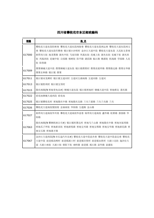 四川省攀枝花市东区邮政编码