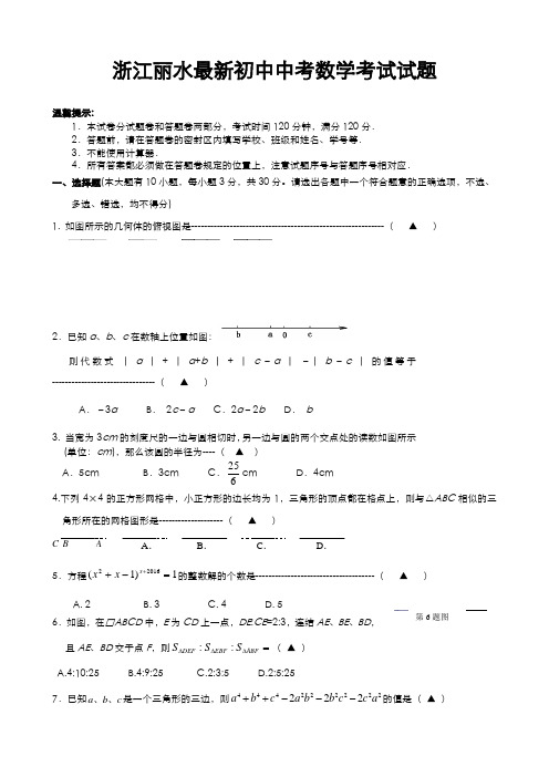 2020-2021学年浙江省丽水市中考数学模拟试题及答案解析