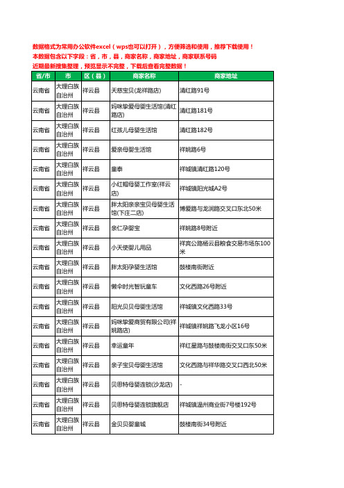 2020新版云南省大理白族自治州祥云县育婴工商企业公司商家名录名单黄页联系电话号码地址大全64家