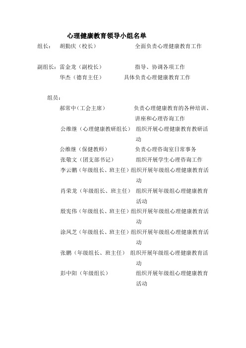 心理健康教育领导小组名单