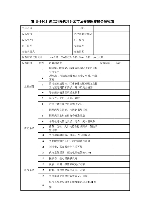 施工升降机顶升加节及安装附着联合验收表