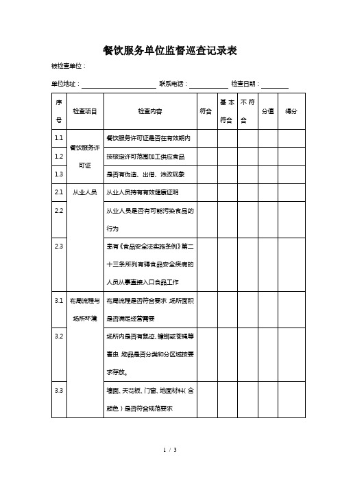 餐饮服务单位巡查记录