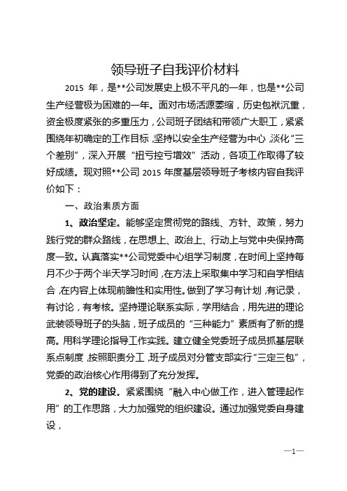 领导班子自我评价材料