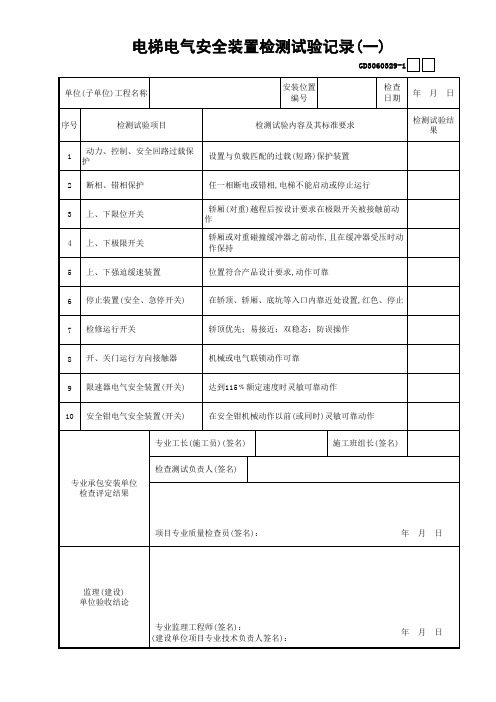 19电梯电气安全装置检测试验记录(1)GD3060329