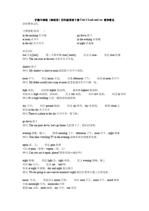 沪教牛津版(深圳用)四年级英语下册Unit 3 Look and see 看和看见 知识梳理