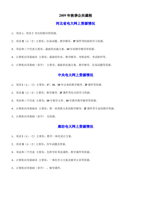 2009年秋季公共课程