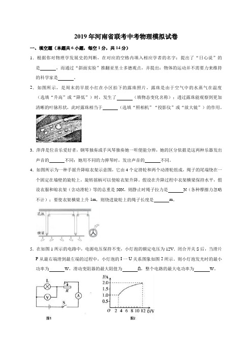 2019年河南省联考中考物理模拟试卷(解析版)