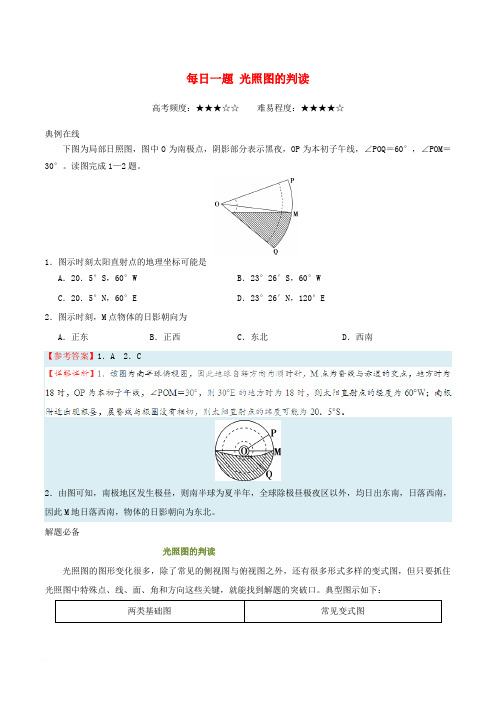 2018年高考地理一轮复习 每日一题 光照图的判读