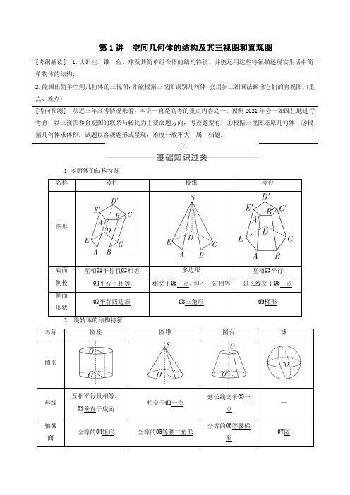 2021届高考数学一轮复习第1讲空间几何体的结构及其三视图和直观图创新教学案(含解析)