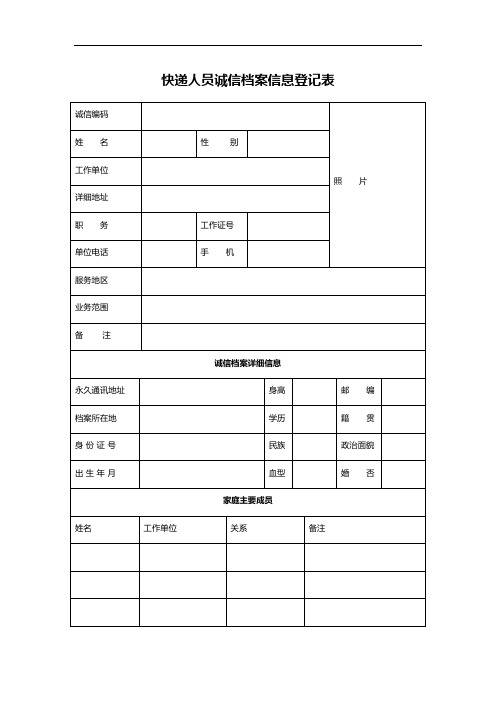 快递人员诚信档案信息登记表