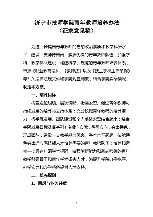 济宁市技师学院青年教师培养方案